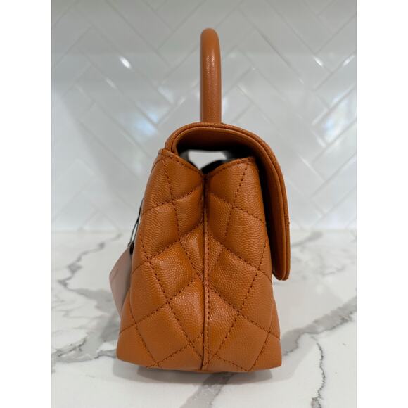 Chanel 21A Caramel Brown Caviar Mini Small Coco Handle CC Quilted Chain Flap Bag - Picture 8 of 16